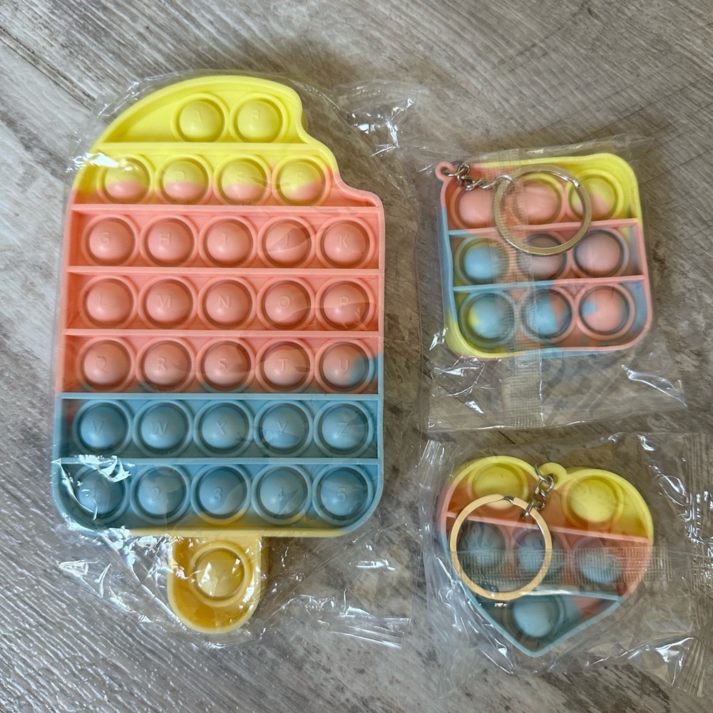 Colorful Ice Cream and Heart Pop It Keychains